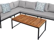 KONIFERA Gartenlounge-Set Lamia, (Set, 14-tlg., 2x3er Sofa, 1x Tisch 110x60x42cm, inkl. Auflagen, inkl. 2 Dekokissen), Stahl, Akazienholz, verschiedene Stellmöglichkeiten, Loungeset