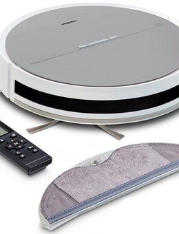 Medion® Saugroboter E35 SW (MD 18035), Gyro-Navigation in S-Linien, 2 kPa Saugleistung, beutellos, Wischfunktion, 120 min Laufzeit, integriertes Zubehör