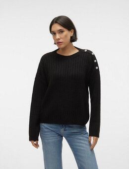 Vero Moda Rundhalspullover VMELYA LS O-NECK BUTTON PULLOVER GA BOO