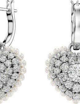 Swarovski Paar Creolen Idyllia E Heart Drop Herz, mit Swarovski® Kristall - mit Swarovski® Perle - Einhänger abnehmbar