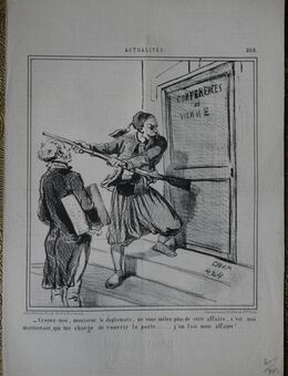 Lithografie , Karikatur von Cham ,Nummer 424 , aus dem Jahr 1855 , Conferences de Vienna , Blatt 37cm x 26cm , M70 - Görlitz