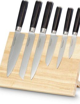 ECHTWERK Messerblock Damaszener (7tlg), mit 6 Damazenermesser, Inkl. Magnet-Messerblock aus Holz