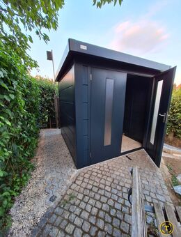 Gerätehaus Finnhaus-Wolffskin Eirik2424 mit Fundament-Pllatten+Randsteine - Odelzhausen