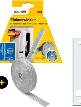 SCHELLENBERG Einlass-Gurtwickler Unterputz, inkl. Abdeckplatte weiß und Rollladengurt in grau oder weiß, Set, 1-tlg., 13,5 cm Lochabstand für das Rollladensystem Maxi
