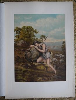 Chromolithografie , David - der jüngste Sohn Isais und ein einfacher Hirte., Religion , Blatt 40cm x 28,5cm , Ansicht 28cm x 21cm , M - C - Görlitz