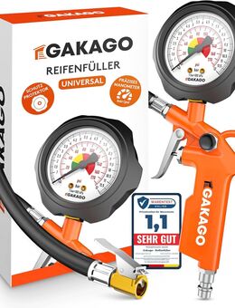 Gakago Reifenfüller Präziser Reifendruckfüller mit hochwertigem 0-12 bar Druckluft Manometer Extra langer 45cm Reifenfüllschlauch Vielseitiger Reifendruckprüfer für Auto LKW Fahrrad - Birkenfeld (Baden-Württemberg)