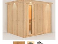 Karibu Sauna Gitte, BxTxH: 245 x 210 x 202 cm, 68 mm, (Set) 9-kW-Ofen mit integrierter Steuerung