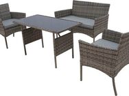 KONIFERA Gartenlounge-Set Balkonset »Ronda«, (Set, 7-tlg., 1x2er Sofa, 2 Sessel, Tisch 56x110x65 cm, inkl. Auflagen), Stahl/Polyrattan