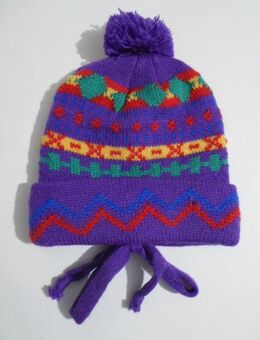 Kindermütze Wintermütze Mütze Strickmütze Unisex lila Mehrfarbig mit Bommel - Rödermark