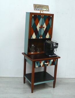 Alter Küchenschrank, Kaffeebar, Anrichte, Gewürzschrank, Nußbaum + Erdtöne, Upcycling, handbemalt - Sinzig