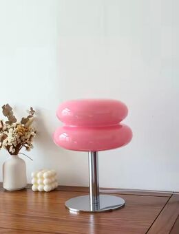 Glas Tischlampe Pink mit Chromfuß & Kabel – Design Highlight - Langenberg