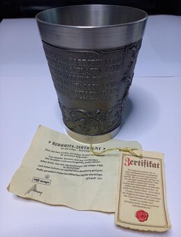 Zinn-Weinbecher mit Spruch, ca. 11 cm, Marke: Rastal - Karlsruhe