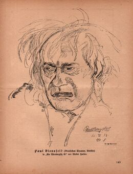 Grafik : Portrait Paul Biensfeld ( Deutsches Theater , Berlin ), in Ein Nürnbergisch Ei von Walter Harlan. Grafik von Erich Büttner , Blatt 27cm x 21cm , M7 - Görlitz