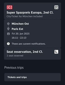 Zugticket DB München-Paris - Inning (Ammersee)