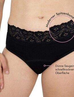 Hydas Inkontinenzslip mit elegantem Spitzenbund und integrierter Saugeinlage, aus Baumwolle Schutz bei Blasenschwäche, während der Periode oder im Wochenbett