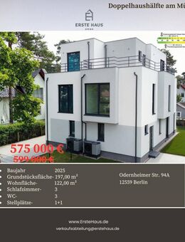 Exklusive Neubau-Doppelhaushälfte am Müggelsee - 122 m², 3 Schlafzimmer, Provisionsfrei, A+ - Berlin