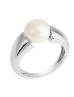 Zeeme Fingerring Silber 925 rhodiniert mit einer weißen Perle 10-10,5mm