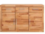 Home affaire Sideboard Logo,130cm breit,42 cm tief, Fronten Massivholz,2 breite Fächer, Holz massiv, Holzwerkstoff, Metall Griffe,3Türen,3Schubladen