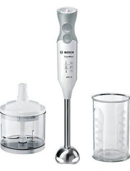 BOSCH Stabmixer ErgoMixx MSM66020, Edelstahl-Mixfuß, Zerkleinerer, 12 Stufen, weiß, 600 W, 4 Klingen, Mixbecher, Made in Europe