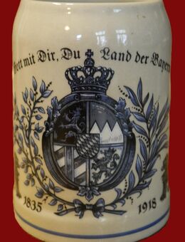 Bierkrug Keramik , 0,5Liter , Gott mit Dir , Du Land der Bayern 1835 - 1918 , Theo Kühn , Burgwindheim , Höhe 13,5cm , K328 - Görlitz