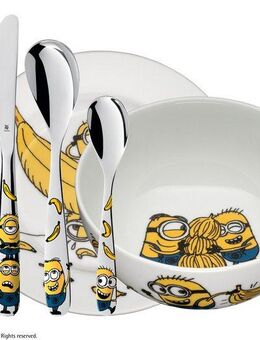 WMF Kindergeschirr-Set Minions (6-tlg), 1 Personen, Cromargan® Edelstahl Rostfrei 18/10, Porzellan, ab 3 Jahren, hygienisch, säurefest