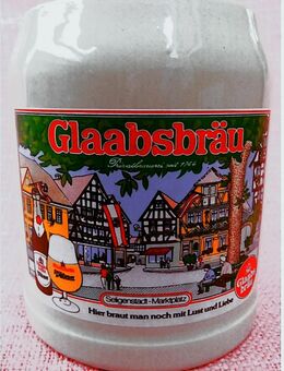 Bierkrug aus Steingut - Glaabsbräu Seligenstadt Marktplatz Brauerei - 0,5 l Volumen Bierseidel - Groß Gerau