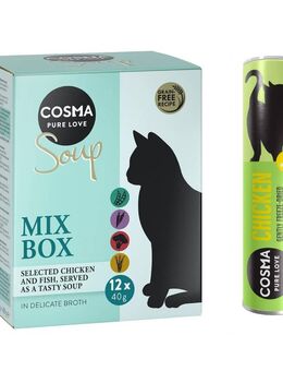 Cosma Kombi-Paket: 24 x 40 g Soup + 3 x Snackie - Mixpaket 2 (4 Sorten) + Hühnchen (3 x 26 g)