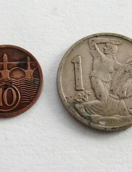 Münzen Czechoslovakia 10 Haleru 1925, 1 Krone 1923 - Aachen