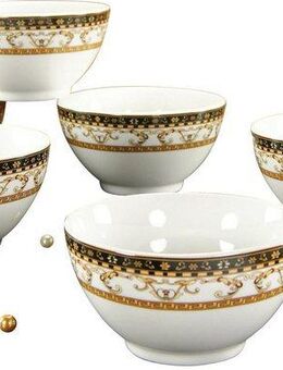 CreaTable Müslischale Majestosa, Porzellan, (Set, 6-tlg), Salatschale, Snackschale, weiß, Dekor schwarz abgesetzt, Ø 12 cm