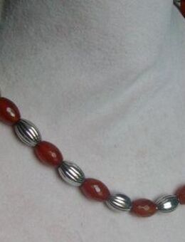 Edelsteincollier, Karneol, Silberkugeln, 925 Silber - Stemmen