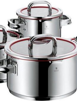WMF Topf-Set Function 4, Cromargan® Edelstahl Rostfrei 18/10 (Set, 8-tlg), wärmereduzierende Griffe, mit 4 Abgießfunktionen, Innenskalierung