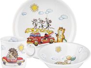Seltmann Weiden Kindergeschirr-Set Compact Flinker Flitzer (3-tlg), 1 Personen, Porzellan, Teller, Schüssel, Becher, Made in Germany, 3 Teile, für 1 Person
