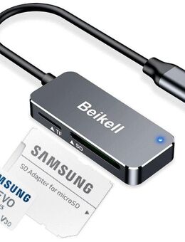 OTG USB 3.0 Typ C, DUAL Speicherkartenleser Beikell, MicroSD & SD Laufwerke, Samsung EVOPlus MicroSDXC 128GB, inklusive SD Adapter - mit einer Datenübertragung von bis zu 130MB/s - Fürth