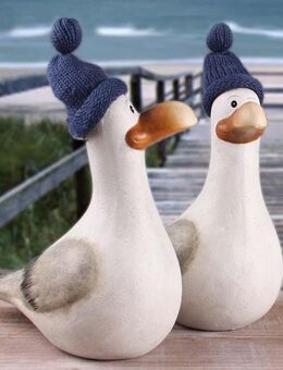 Schöne Möwe Hinnerk mit Pudelmütze maritime Dekoration 18x21 cm - 2er Set - Hamburg