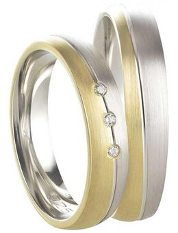 Mit 3 Zirkonias geschmückte bicolor Silberringe SR564-SR565 - Aholming