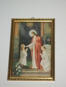 Altes Bild, Andenken heilige Kommunion, Jesus - Engel - Büdelsdorf