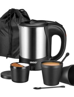 Unold Wasserkocher 18575, 0,5 l, 1000 W, inkl. 2 Becher, 2 Löffel, Behälter für Zutaten und Aufbewahrungsbeutel