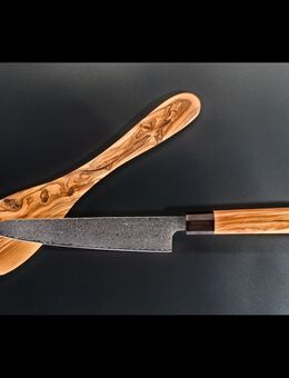 Schneidemesser | Kochmesser | Chefmesser | 21cm Messerklinge | Küchenmesser | Damastmesser | Olivenholz - Griff | VG10 Edelstahlkern | 67 Lagen Damaststahl - Sinsheim