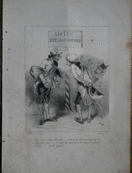 Lithografie , Karikatur , von Cham , Nummer 9 , Limite des deux duches . , Blatt 38cm x 26cm , M70 - Görlitz