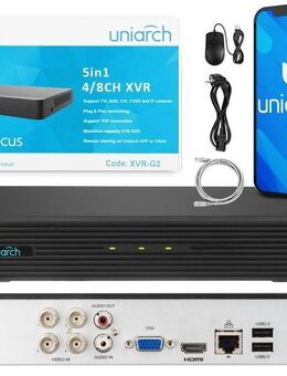 UNIARCH 4 KAMERAS DVR 4 Kanäle 5Mpx CCTV-ÜBERWACHUNG Receiver Universal IOS Android XVR-104-G2 - Wuppertal