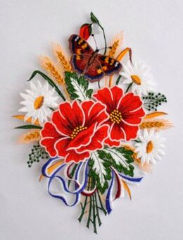 Stickereien Plauen Fensterbild Herbstblumenstrauß
