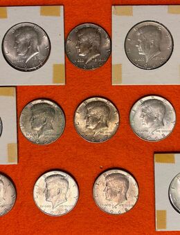14 x USA Half Dollar Kennedy, Silber 1965 1966 1967 1968 1969 - Mannheim