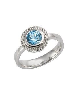 CELESTA Fingerring 925/- Sterling Silber Zirkonia & sy. Blautopas