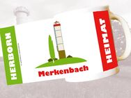 Merkenbach-Tasse mit Wasserturm, Logo, 2er-Set - Herborn-Merkenbach, Kaffebecher mit dem Wasserturm auf dem Katzenstein - Herborn Zentrum