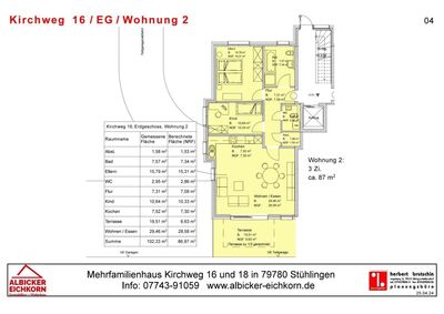 3Zi. EG mit Terrasse ca. 87 m²-Wohnung 2-Kirchweg 16-79780 Stühlingen