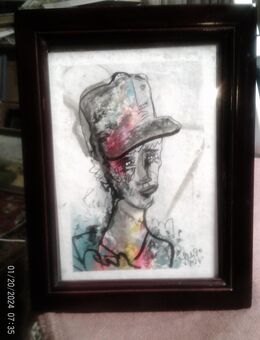 Brain Esch Neuenstadt-Bürg geb. 1986 "Punkerin mit Kappe" signiert datiert 7.2024 Öl auf Papier - Sternenfels