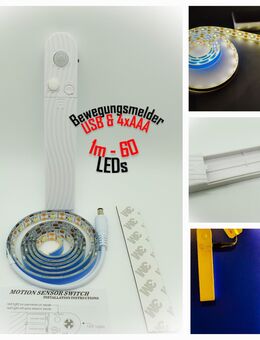 1m LED Schrankbeleuchtung mit Bewedungsmelder Batterie oder USB Betrieb Neu - Neumünster