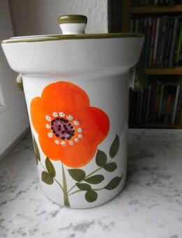 Rumtopf mit Deckel Keramik 1 Liter weiß mit Blumen-Dekor 5,- - Flensburg