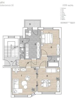 Helle 2,5 Zimmer mit Balkon - Cuxhaven