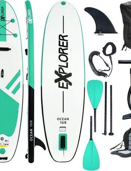 EXPLORER SUP-Board Ocean 10‘8“ Aufblasbares Stand Up Paddle Set (325x84x15cm), (Set, 8 tlg., incl. Zubehör, Kajaksitz, Fußschlaufe)